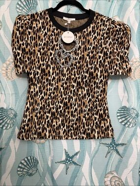 Pastels Leopard Print Puff Sleeve Tee - Brown & Black